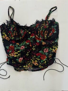 Skylar + Madison Black Floral Corset Top Lace Bustier Cami Boho Festival Size L